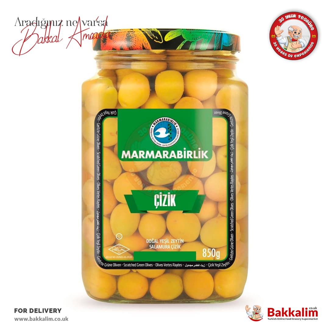 Marmarabirlik XS-2XS Strached Natural Green Olives Strained 850 G