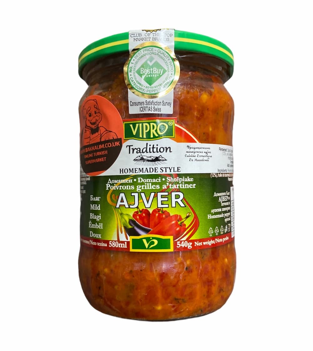 Vipro Ev Yapımı Ajver Ve Közlenmiş Soyulmuş Biber 580ml